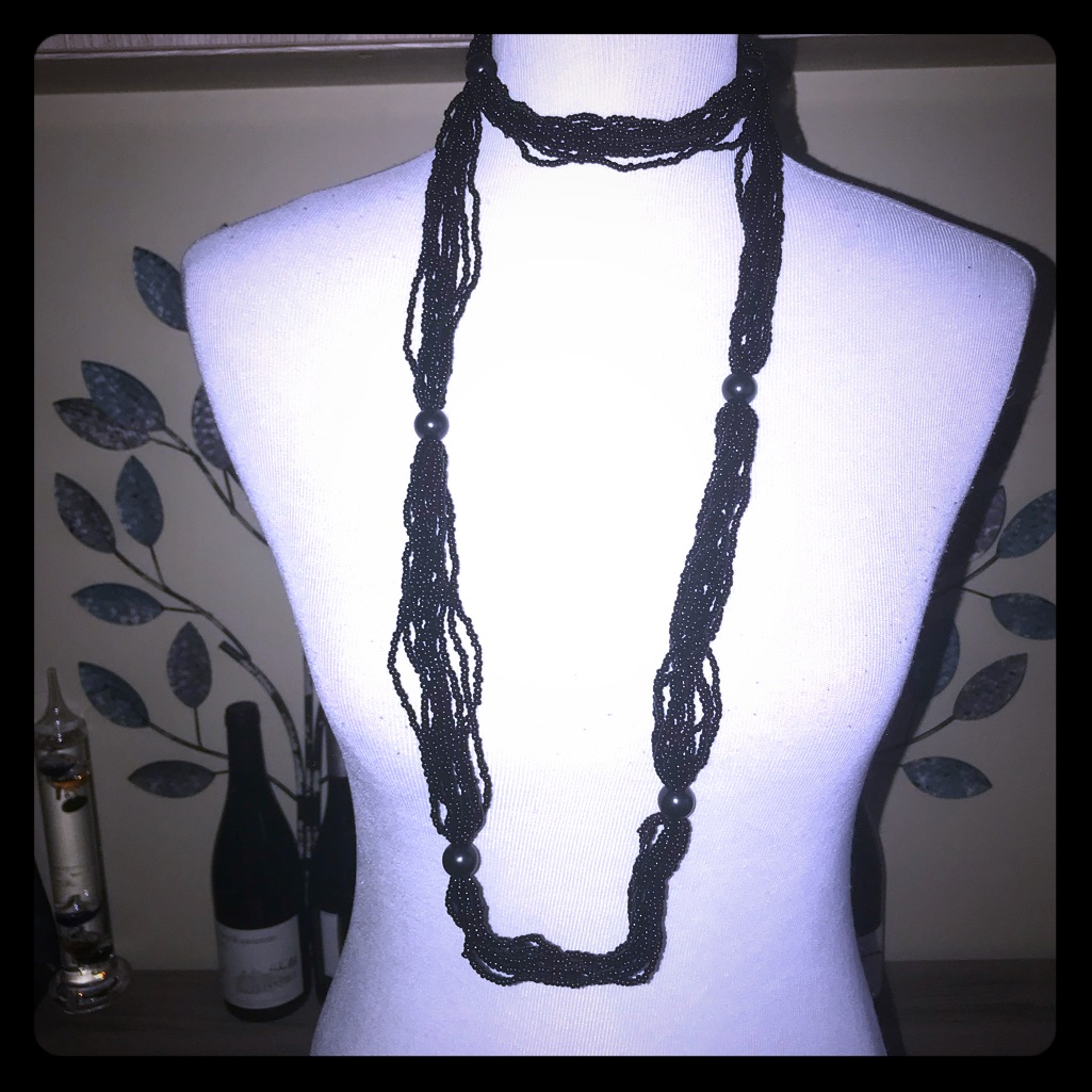 Multi Strand Black Beaded Necklace